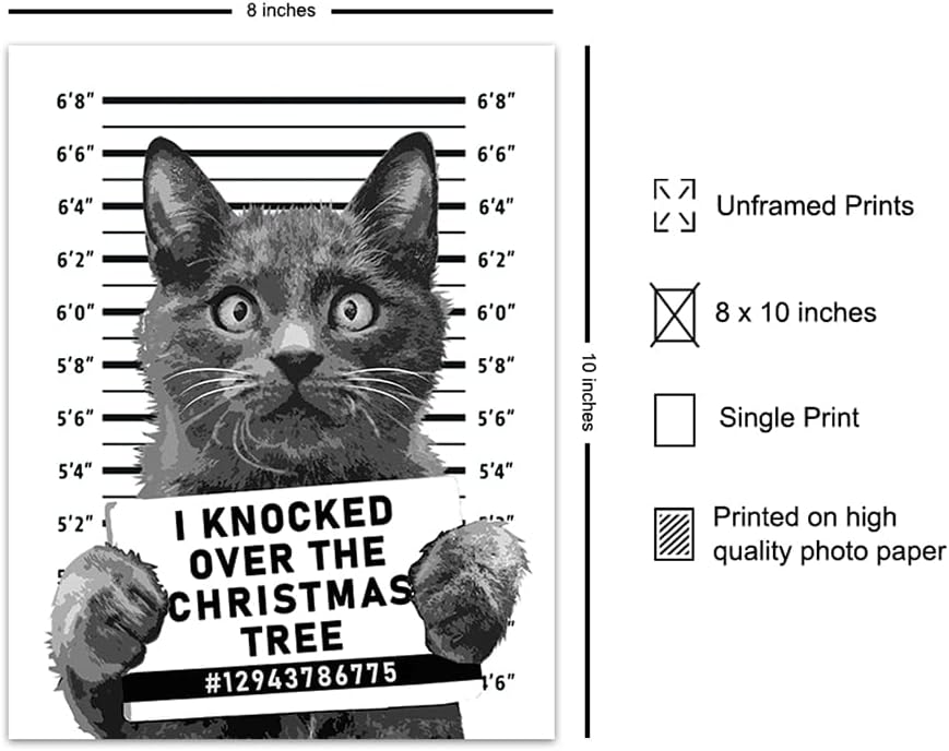 Skiennix Cat Christmas Tree Wall Art | Cute Holiday Decoration for Cat Lovers | 8x10 Unframed Print