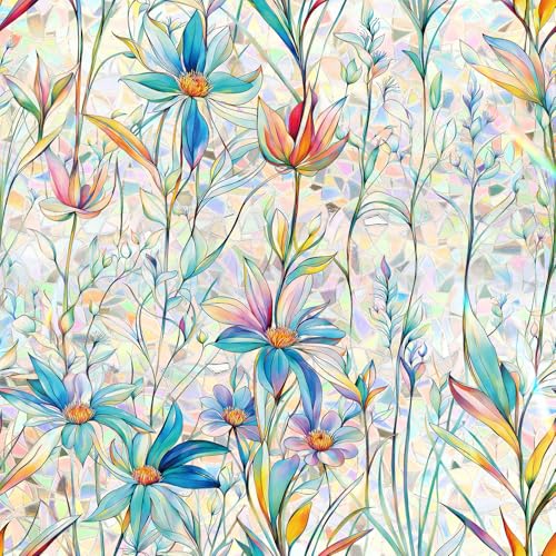 Finnez Blue Lotus Stained Glass Window Film - 17.5" x 6.5 Feet