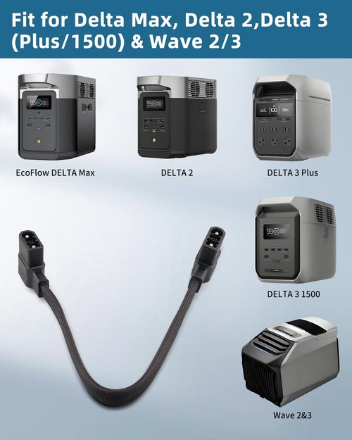 Urnqowuy Extra Battery Cable Fits for EcoFlow XT150, Delta 2, 2 Max, 3 Plus, Wave 2, Wave 3, Braided Power Third-Party Accessory, NOT Fit Pro 3, 20"