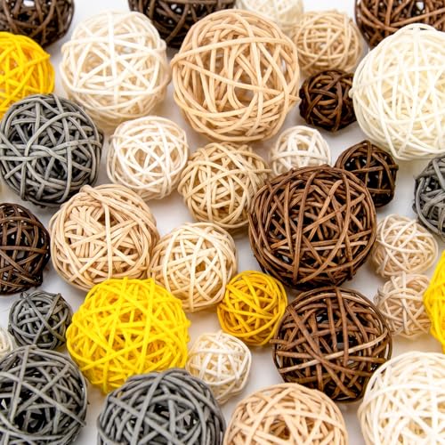 24PCS Decorative Rattan Balls Set - Natural Bowl Fillers