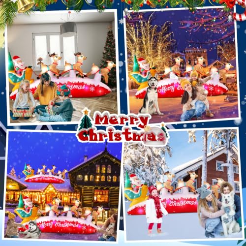 10FT Christmas Inflatable Santa Reindeer Sleigh Outdoor Decor with Rotating LED Lights - Brown