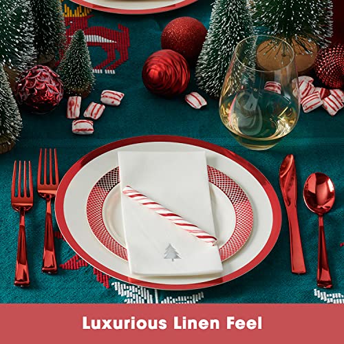 Silver Tree Christmas Napkins - 50 Linen-Like Disposable Holiday Hand Towels