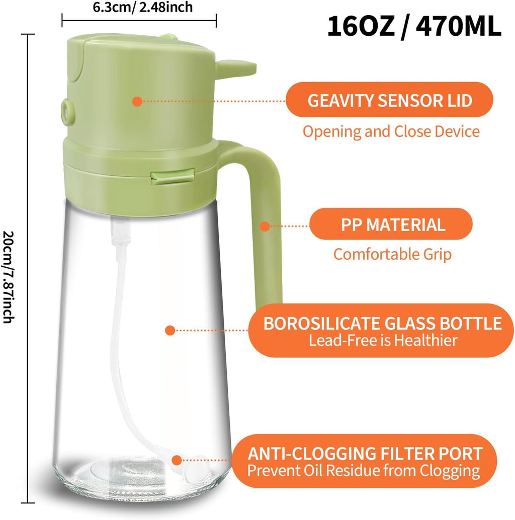 YARRAMATE Oil Sprayer - 16oz Easy Refillable Glass Dispenser for Cooking | Food-Grade Design (Green)