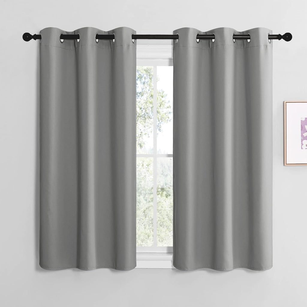 NICETOWN Silver Grey Thermal Insulated Blackout Curtains - Kids' Nursery Drapes (2 Panels, W42 x L48-Inch)