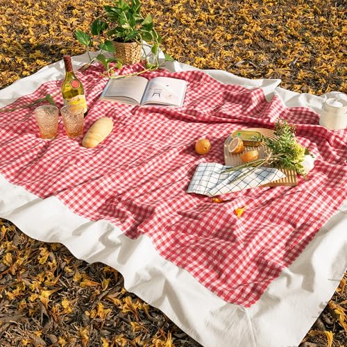 Red & White Gingham Checkered Farmhouse Picnic Style Cotton Tablecloth 60x120 Inch