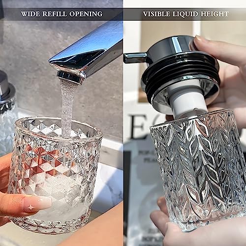 CICUFY Diamond Pattern Glass Foaming Hand Soap Dispenser - Silver Pump