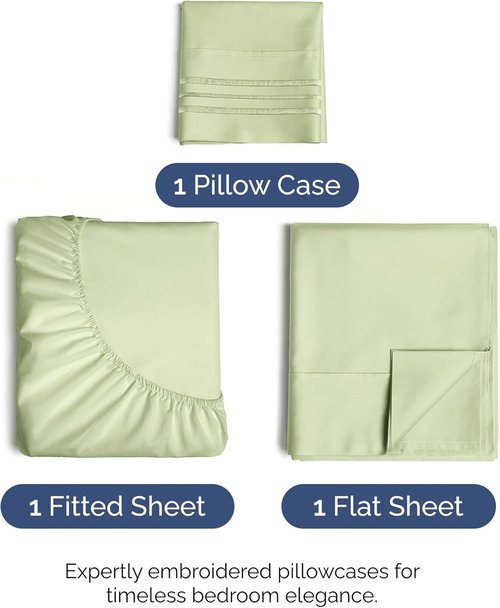 Comfy Twin Size 3 Piece Sheet Set by [Brand Name] - Breathable Cooling Bed Sheets - Hotel Luxury in Light Sage Green