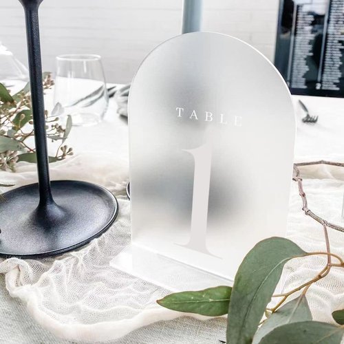 JINMURY Frosted Arch Table Numbers 1-20 for Wedding, 20 Pack 5x7 Acrylic Signs With Holder, Perfect for Centerpiece Decoration