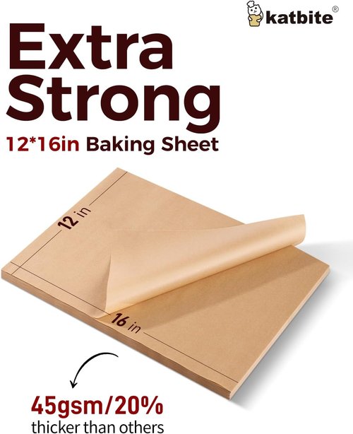 Katbite Unbleached Parchment Paper - 200 Pcs 12x16 In Precut Sheets | 300 Sq.Ft White Roll 15in x 242ft