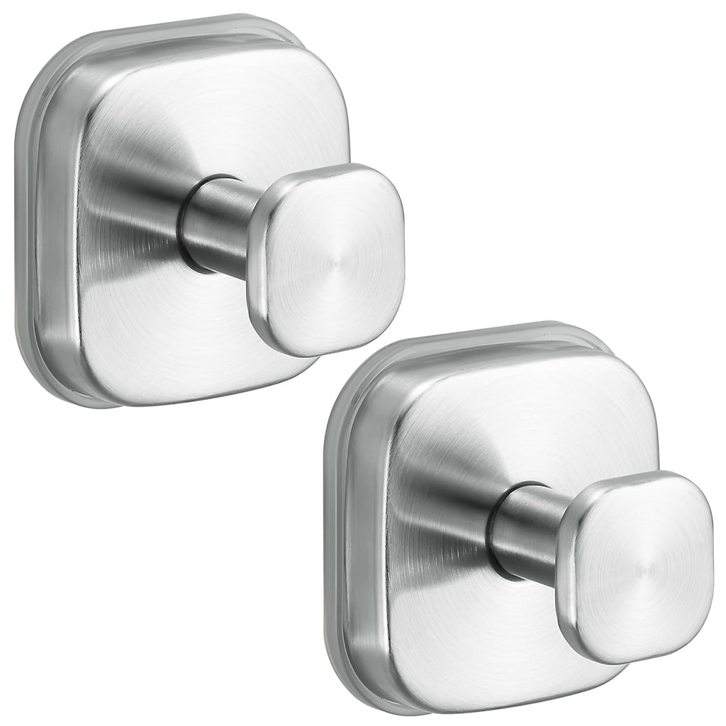 Fenas No-Drill Reusable Suction Cup Hooks, 2-Pack Brushed Nickel – Towel, Robe, Loofah, Coat Hook for Glass, Mirror, Tile, Shower, Bathroom, Kitchen & Metal (Smooth, Non-Porous Surfaces)