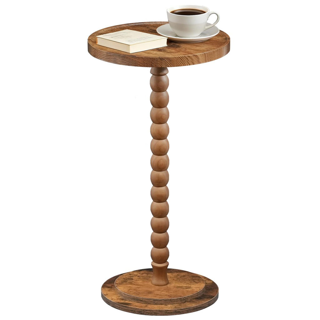 HOOBRO Round Side Table, Small Drink Table for Small Space, End Table with Rubberwood Accent Leg, Stable Pedestal, Easy Assembly, for Living Room, Corner, Bedroom, Rustic Brown FG187BZ01