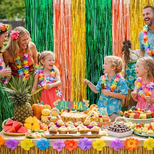 Tropical Luau Party Decorations - Foil Fringe Backdrop Banner, 2 Pack