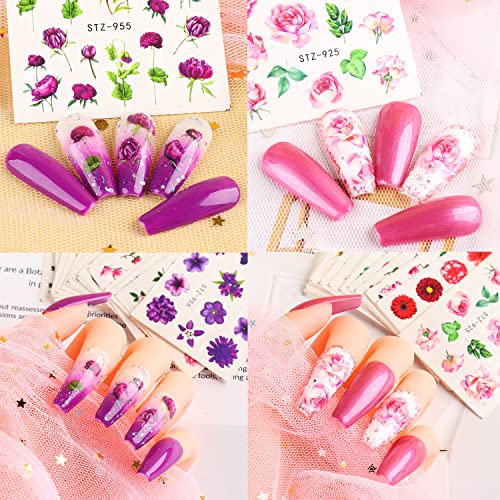 24 Sheets Floral Nail Art Stickers Water Transfer Decals Butterfly Leaf