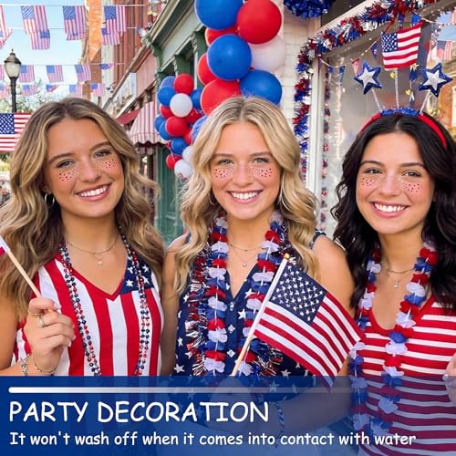 Patriotic Glitter Freckles Face Tattoos, Red White and Blue Sparkle 6 Sheets