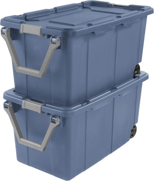 Blue Moonlight 40 Gallon Rolling Storage Bin - Durable Stackable Plastic Tote | 2-Pack