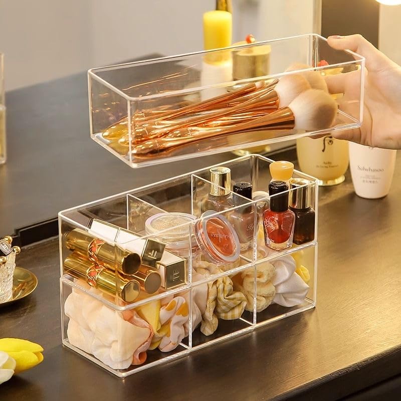 WECHENG Clear Acrylic Makeup Organizer with 3 Compartments