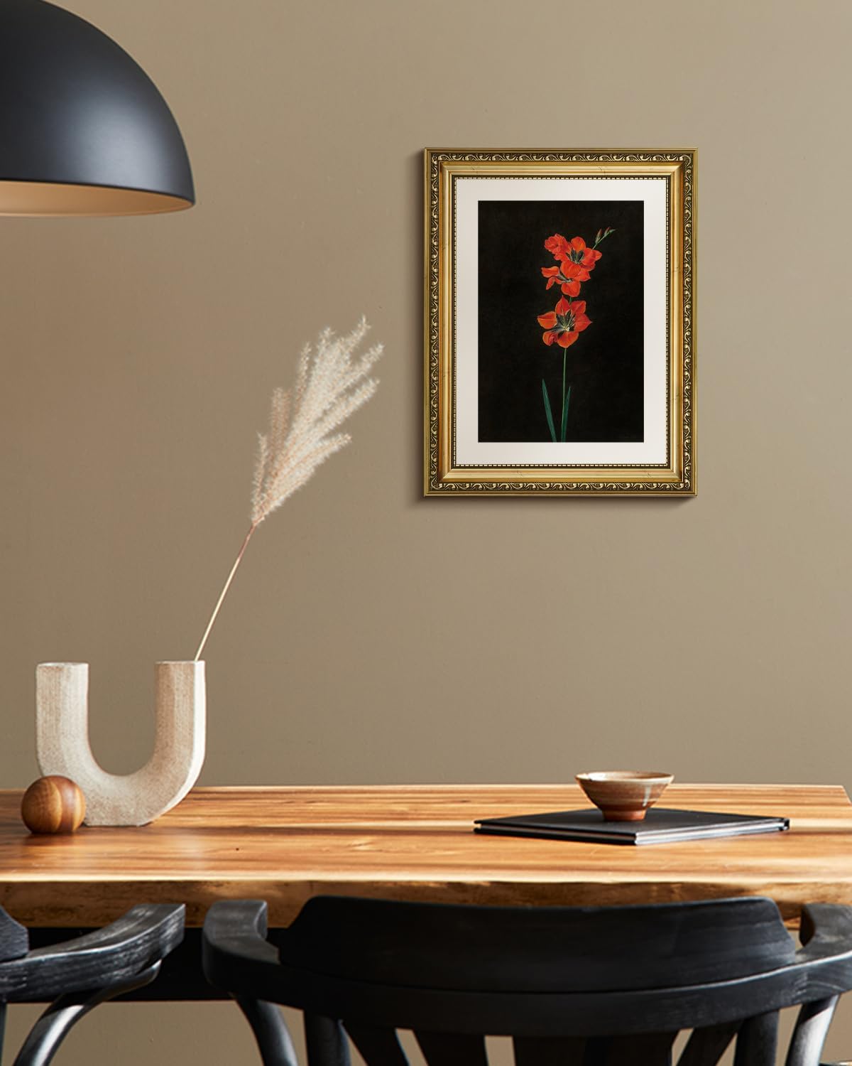 VIYYIEA Gold Framed Canvas Print - Red Flower Wall Art on Black Background | Aesthetic Home Decor 11x14in