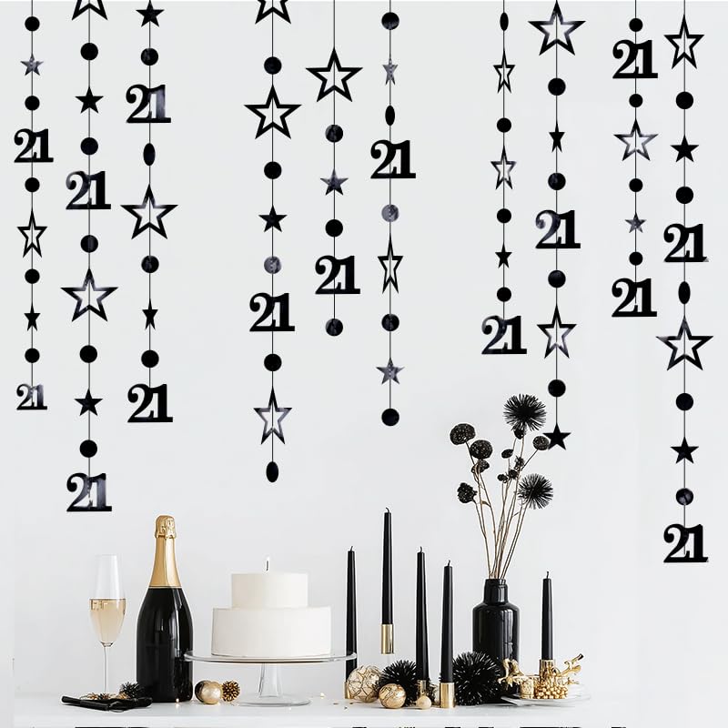 Black 21st Birthday Decorations - 30ft Happy Birthday Garland Set