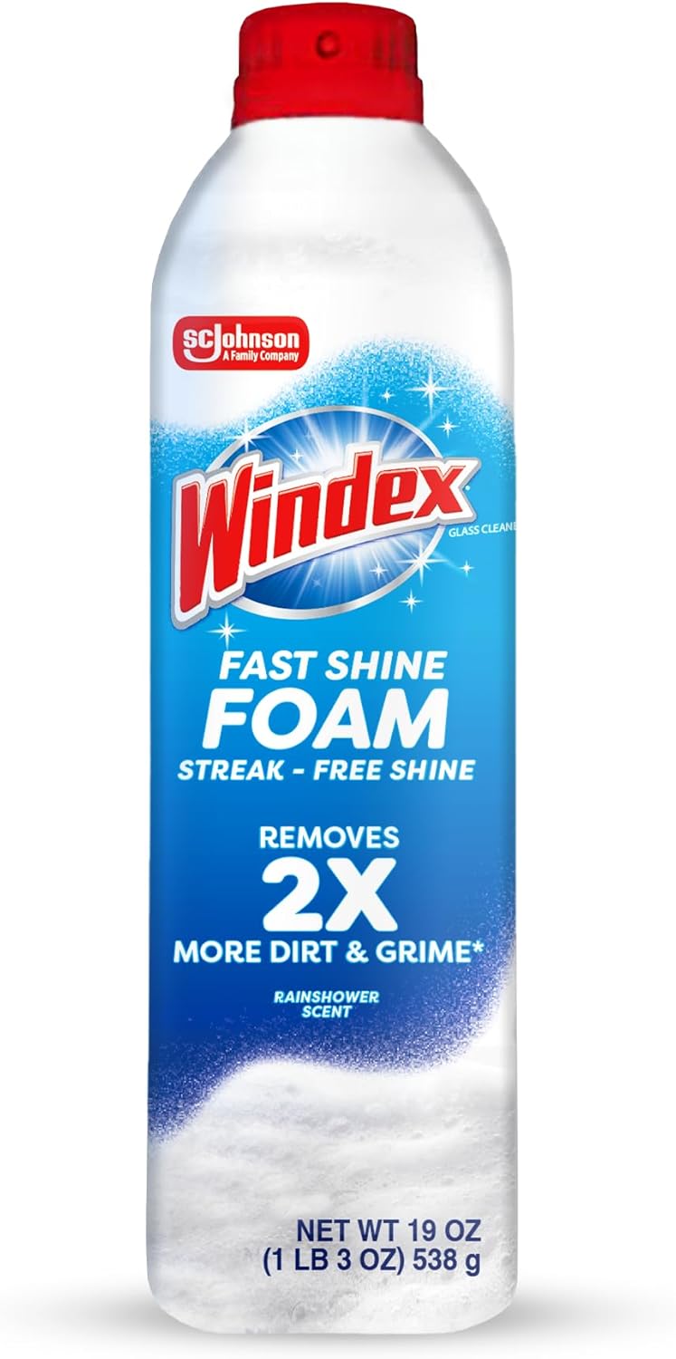Windex Fast Shine Foam Glass Cleaner - Streak-Free Aerosol Spray for Windows & Mirrors | 19 oz