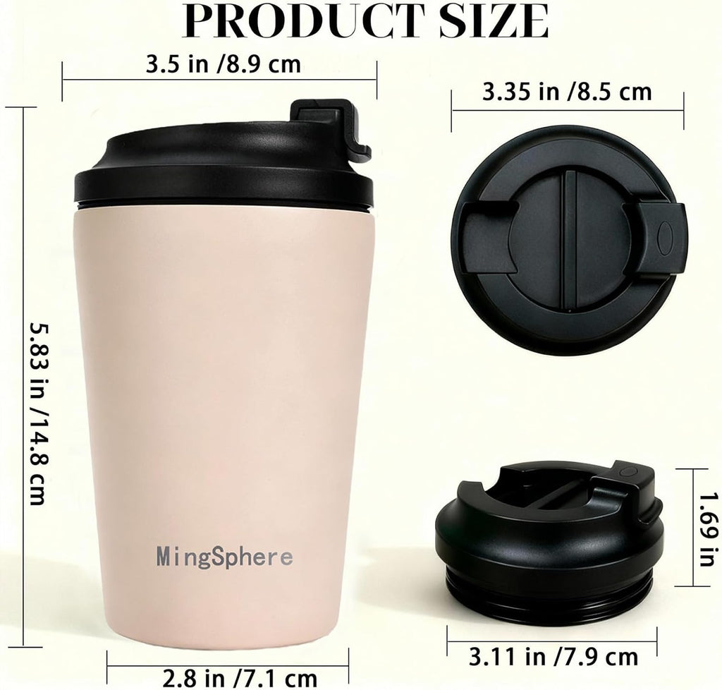 Skiennix Double-Wall Vacuum Insulated 12oz Coffee Tumbler - Reusable Stainless Steel Travel Mug | Warm Light Tan, Leakproof Design