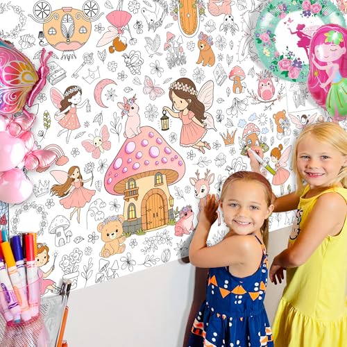 Fairy Coloring Tablecloth for Kids - Giant 30x72 Inch Activity Sheet