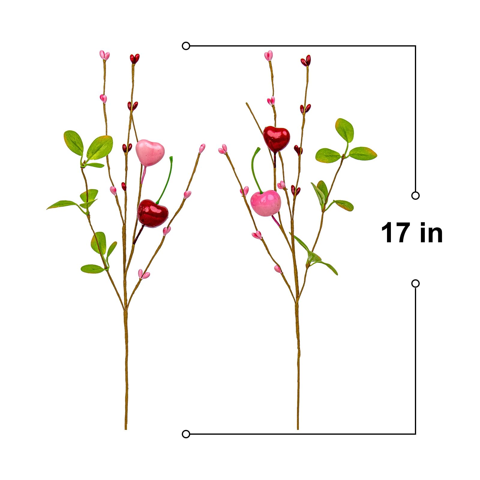 Yawwind 12 PCs Valentine Table Centerpieces 17 Inches Valentines Picks Valentines Day Floral Stems Romantic Heart Flower Picks with Cherry for Gift Vase Table Centerpiece Wedding Indoor Decor