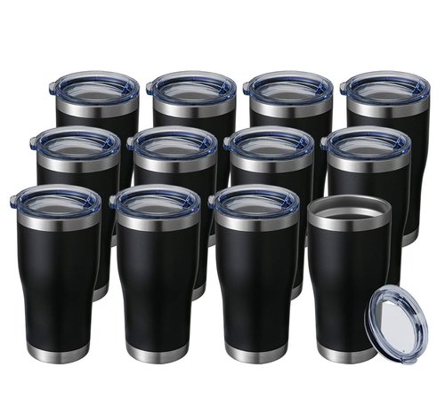 HASLE OUTFITTERS 20 oz Tumbler Bulk, Stainless Steel Tumblers with Lid, Vacuum Insulated Tumbler, Double Wall Tumbler Cup, coffee mugs, Black, 12 Pack