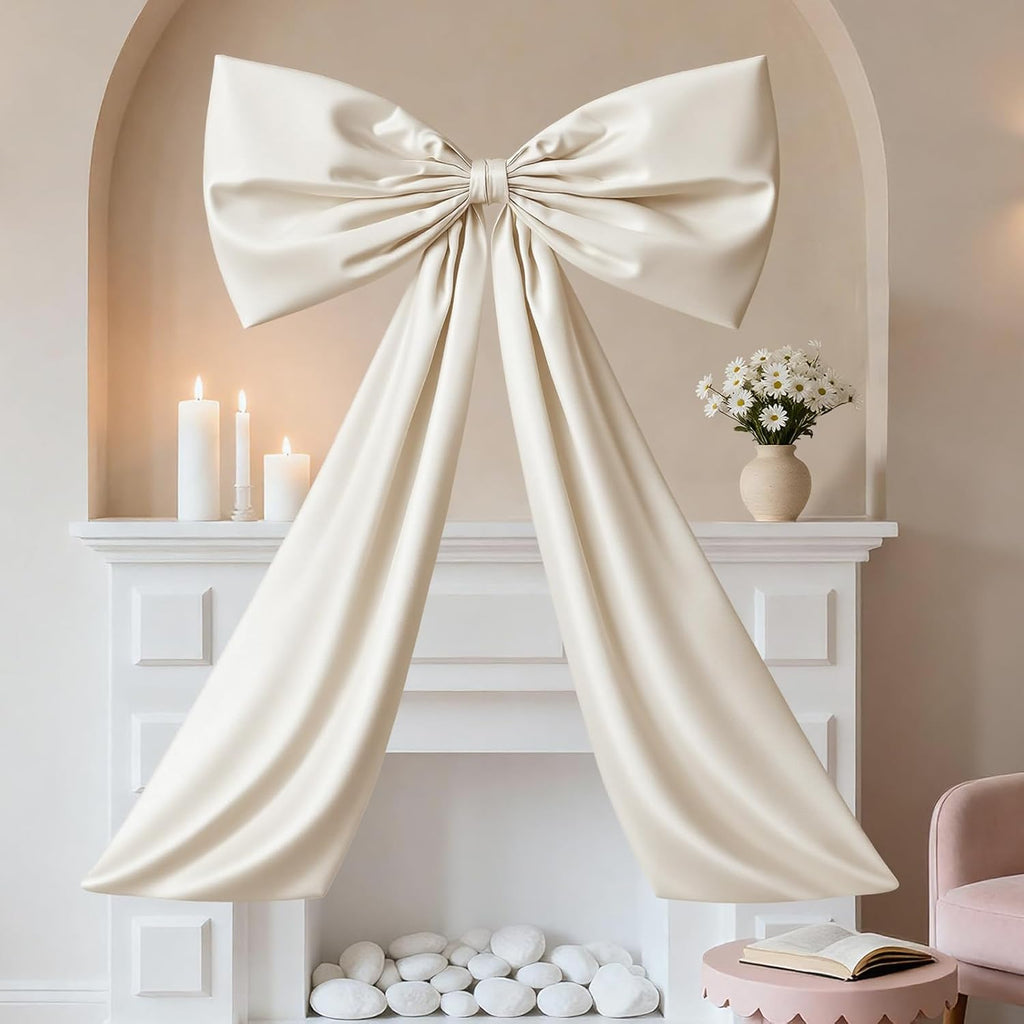 Skiennix Beige Large Bow Decor - Giant Ribbon Tie for Birthday Party & Wedding Backdrop | 24 x 36 Inches