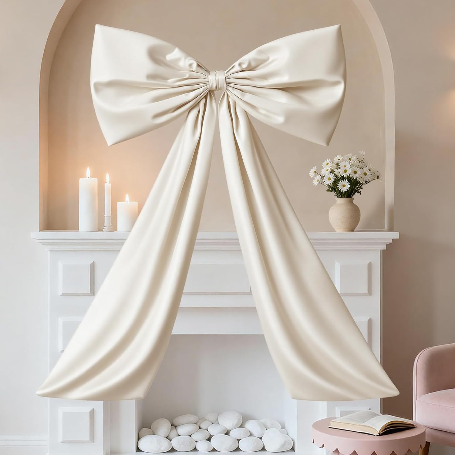 Skiennix Beige Large Bow Decor - Giant Ribbon Tie for Birthday Party & Wedding Backdrop | 24 x 36 Inches