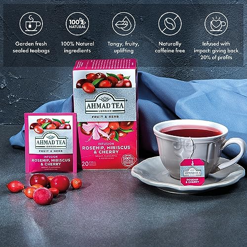 Ahmad Tea Herbal Tea - Rosehip, Hibiscus & Cherry, 20 Count (Pack of 2)