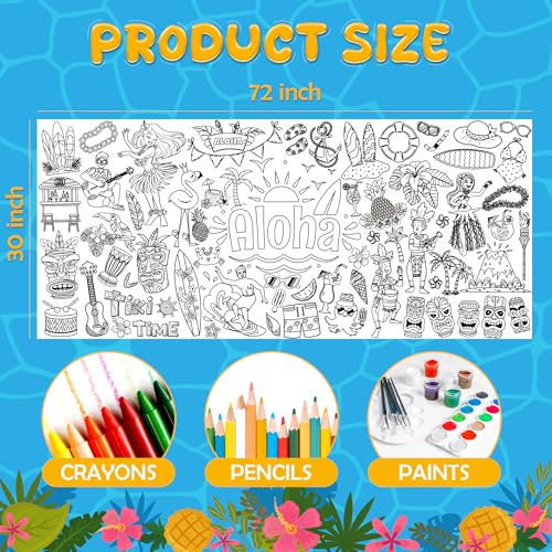 OHOME Hawaiian Giant Coloring Poster & Tablecloth - Luau Party Decor & Craft Activities
