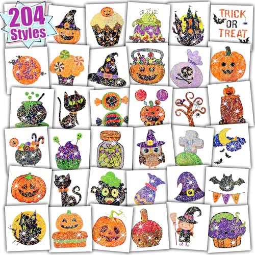 Partywind Glitter Halloween Temporary Tattoos for Kids, 204 PCS