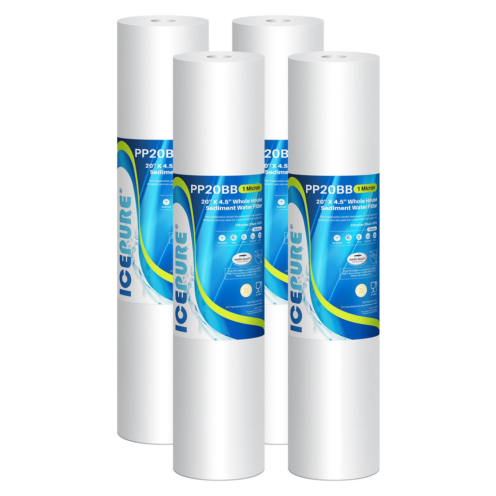 ICEPURE 1 Micron 20" x 4.5" Whole House Sediment Home Water Filter Replacement Cartridge, Compatible with SP-DD-5005-20BB, FPMB5-20, AP810-2, DGD-5005-20, SDC-45-2005, 2PP20BB1M, P5-20, FP25B, 4 Pack