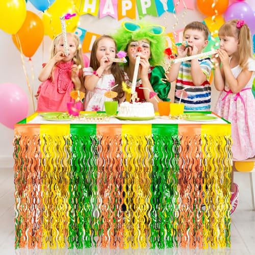 Hawaiian Luau Table Skirts - 2 Pack, 9ft Foil Fringe Decoration