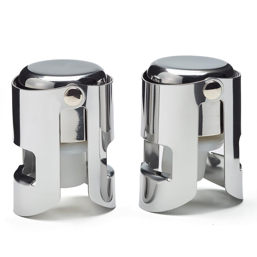 2 Pcs Champagne Stoppers - Premium Stainless Steel Reusable Champagne Bottle Stoppers with Locking Clamp - German Design Keep Bubbles Fresh for Prosecco, Cava, Sparkling Vine Stopper