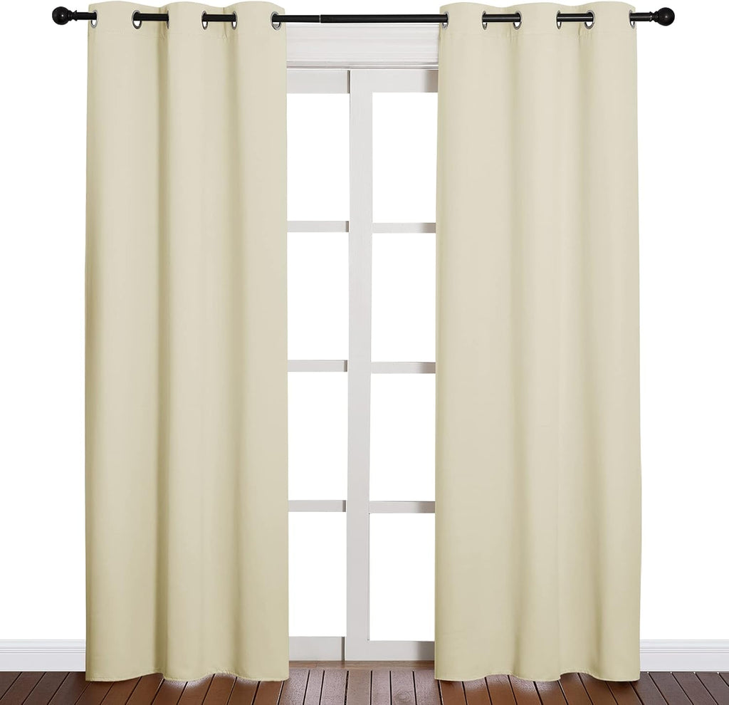 NICETOWN Long Curtains - Eyelet Top Room Darkening Drapes for Living Room | Beige, 2 Panels, W42 x L84 Inches