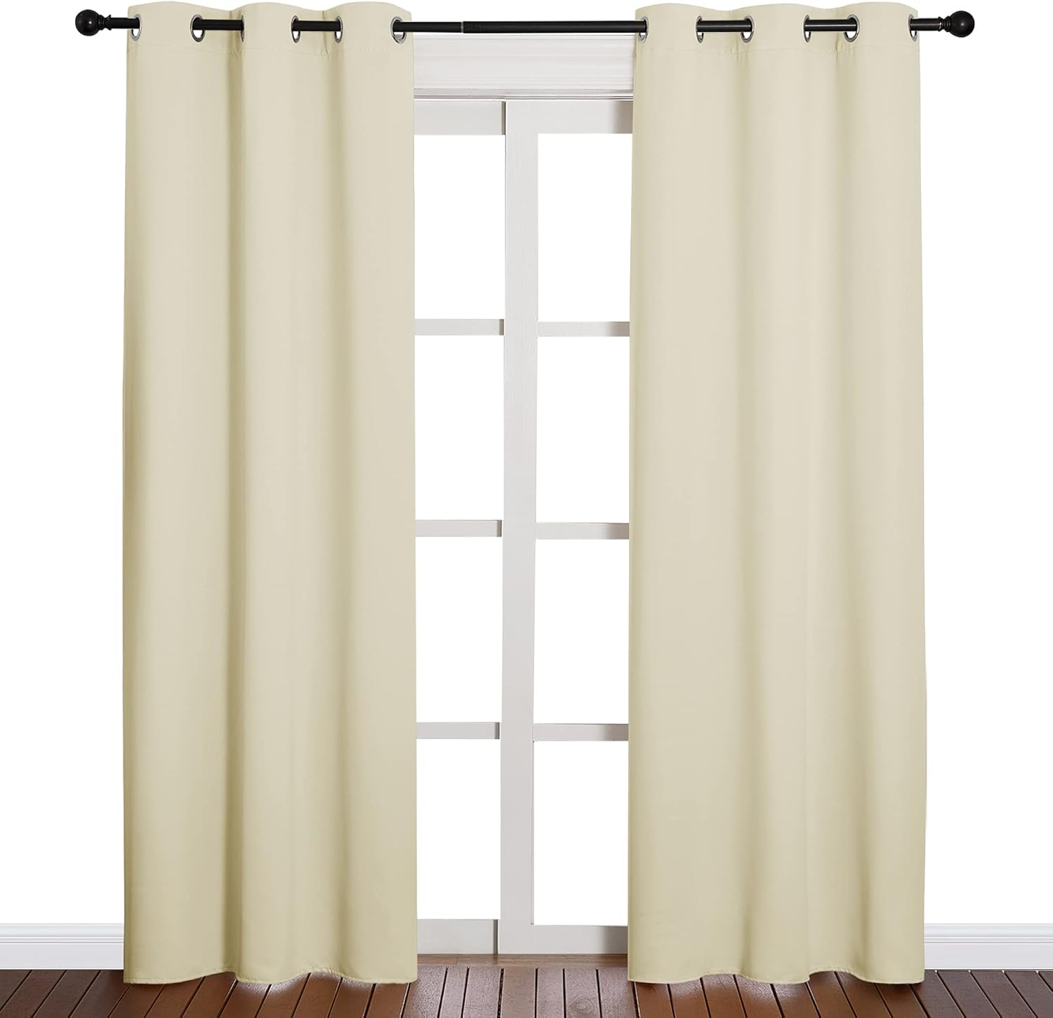 NICETOWN Long Curtains - Eyelet Top Room Darkening Drapes for Living Room | Beige, 2 Panels, W42 x L84 Inches