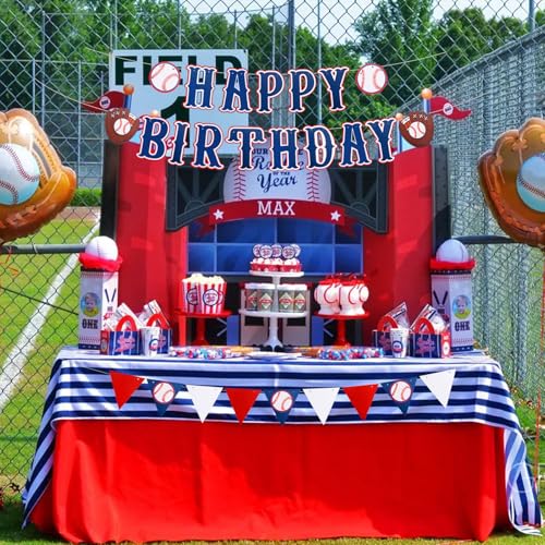 Blue Pre-Strung Baseball Birthday Banner - 3 Piece Bunting Decoration