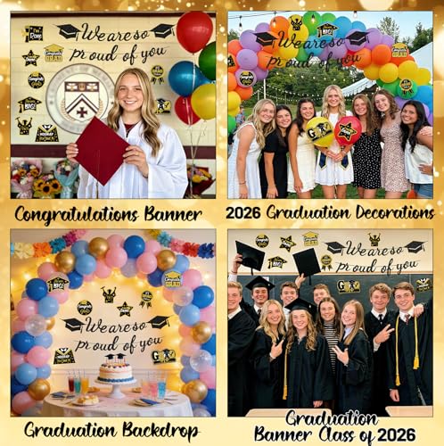 Class of 2026 Graduation Decorations Kit - Black & Gold Banner Set