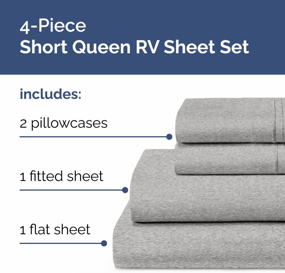 Skiennix Short Queen Size 4-Piece Sheet Set - Soft, Breathable Cooling Bed Sheets with Deep Pockets - Hotel Luxury Bedding in Heathered Grey