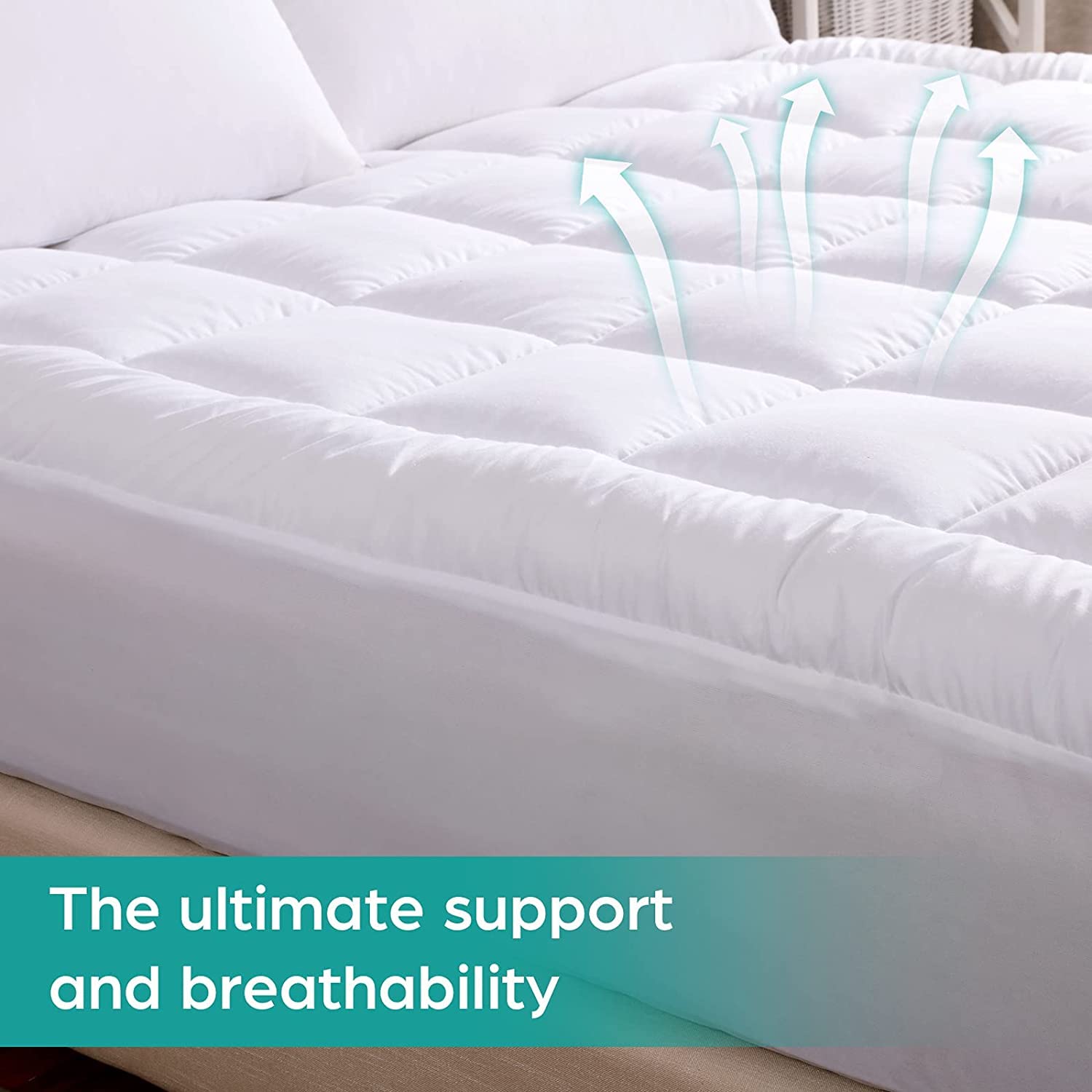 WhatsBedding Waterproof Mattress Pad King Size Cotton Top Down Alternative Filling Pillowtop Mattress Topper Cover-Fitted Quilted (Waterproof King)