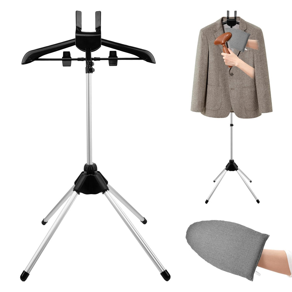 Londehuhai Garment Steamer Stand with Rotating Hanger & Heat-Resistant Glove - Adjustable Aluminum Alloy Ironing Rack for Pants, Jeans, Dresses - Folding Steamer Holder for Clothes(Color:Black)