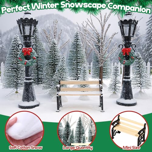 Christmas Village Miniature Set with Trees, Lamp Posts & Snow Blanket