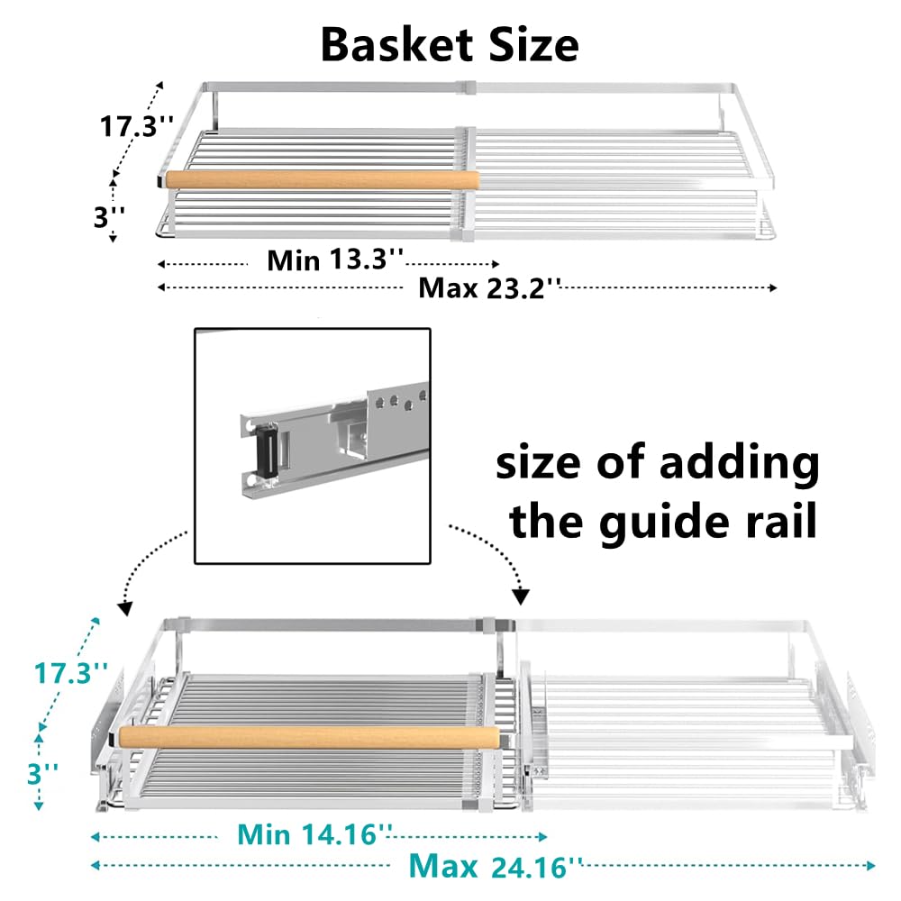 MIYUPTC Pull Out Cabinet Organizer 2Pack, Heavy Duty Slide Out Pantry Shelves, Sliding Drawer Pantry Shelf for Kitchen, Living Room, Home, 14.16''-24.16''W x 17.3''D
