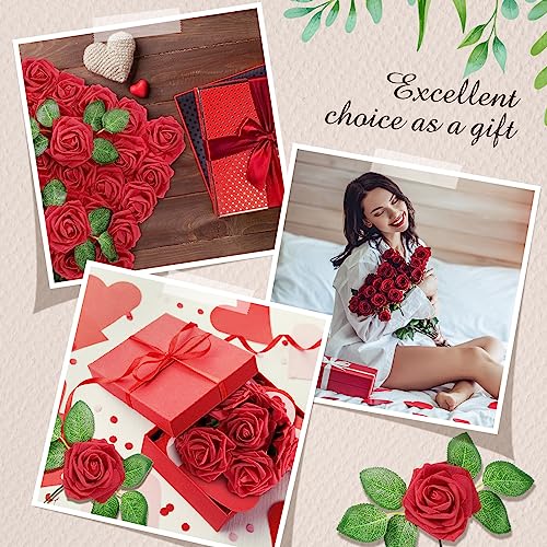 Artificial Burgundy Roses Bulk 250 Pcs Fake Flowers with Stems for Weddings & Decor