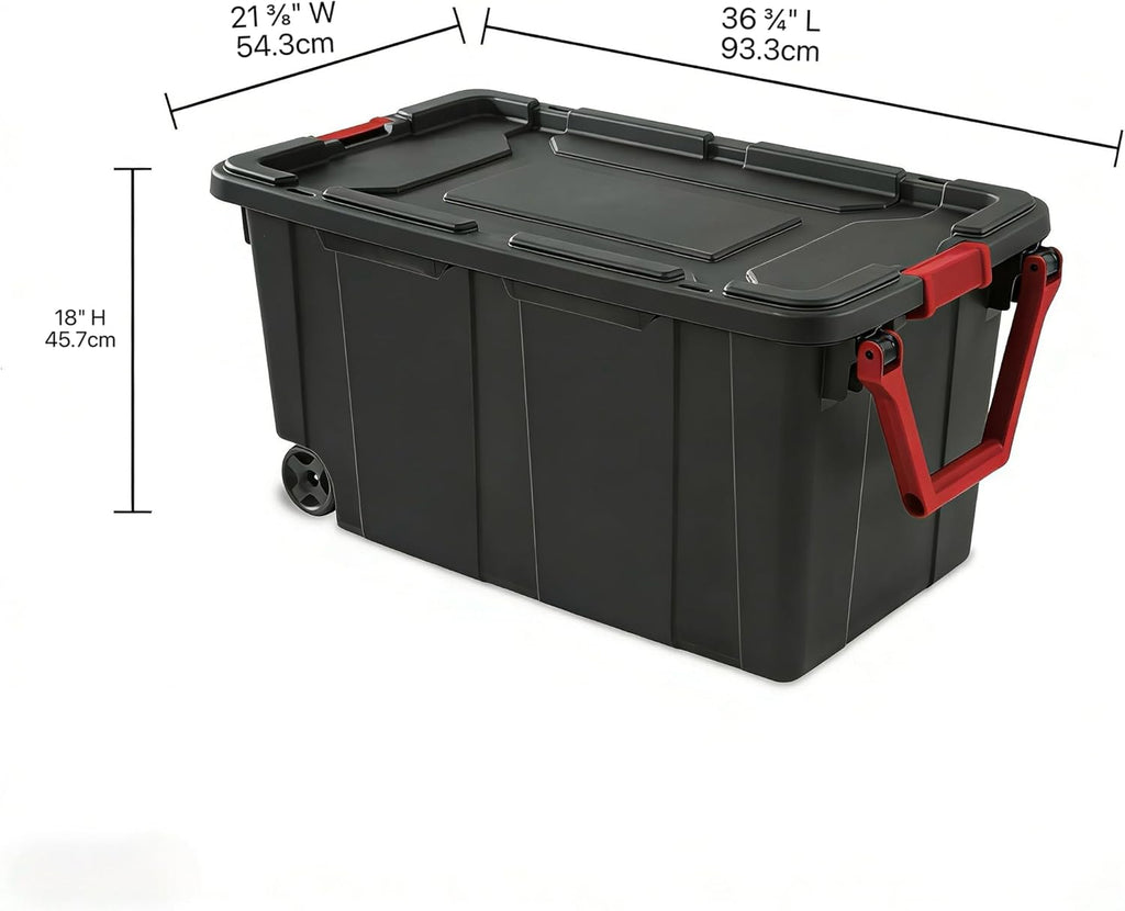Skiennix 40-Gallon Wheeled Storage Boxes - Durable Plastic with Handles | Black, 2-Pack