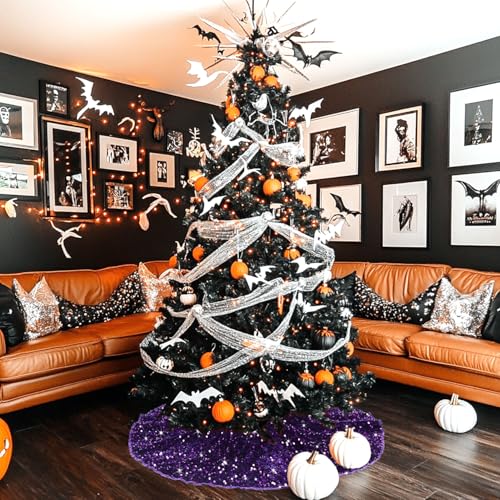 Purple Tree Skirt 46 Inch Glitter Velvet Christmas & Halloween Decor