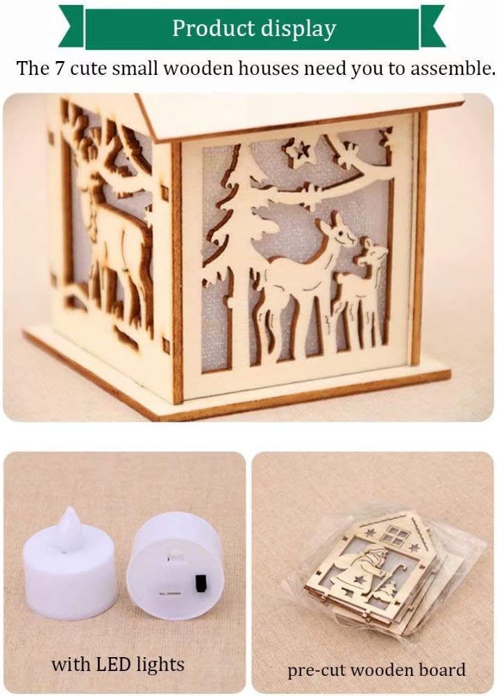 Wood Craft Kits - Unfinished 3D Wooden House Puzzle Toy for Kids & Adults | 7-Piece DIY Decoration