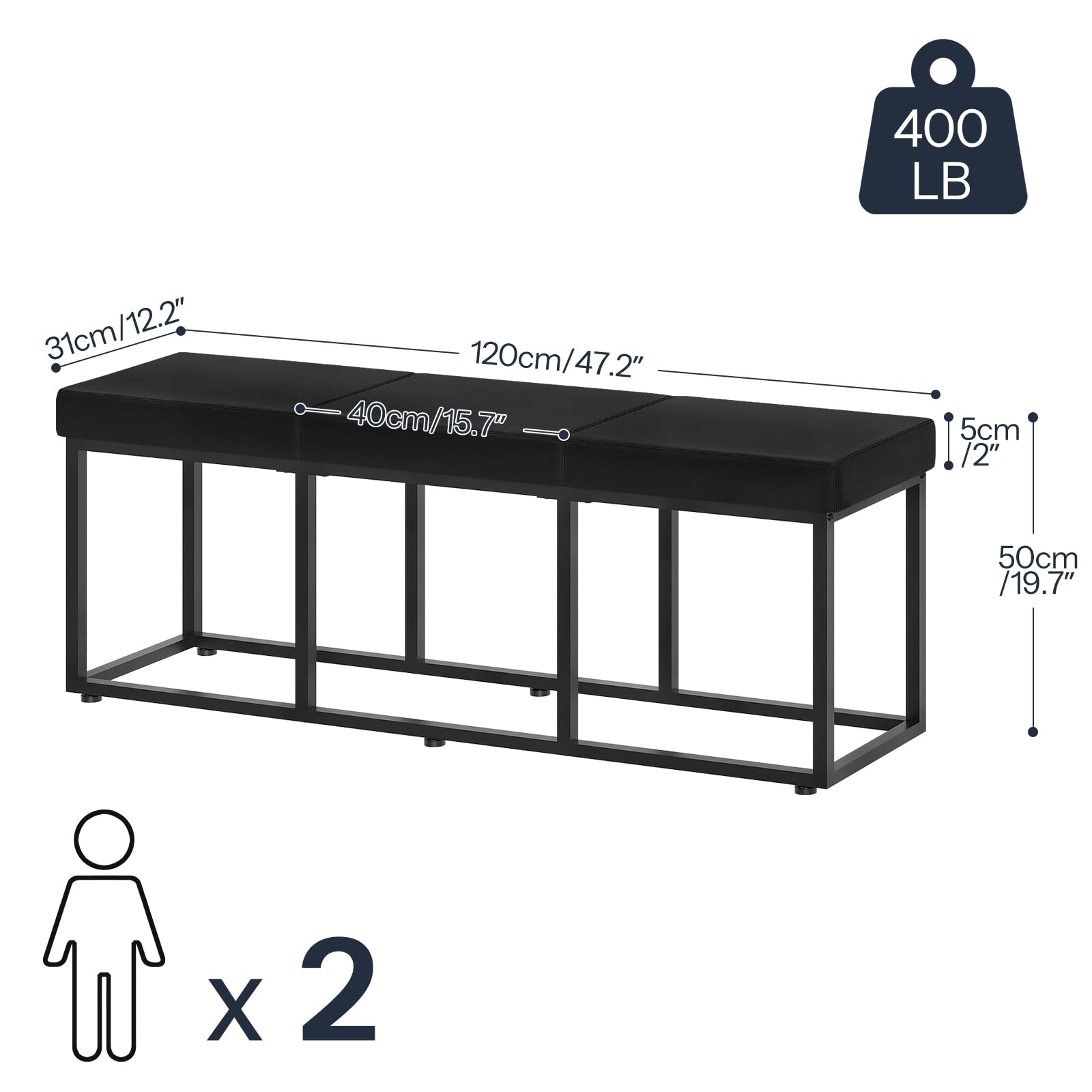 HOOBRO Dining Bench, Dining Room Bench with PU Leather Upholstered Seat, for Kitchen, Living Room, Hallway, Kitchen, Entryway, Bedroom, Black BB46CD01