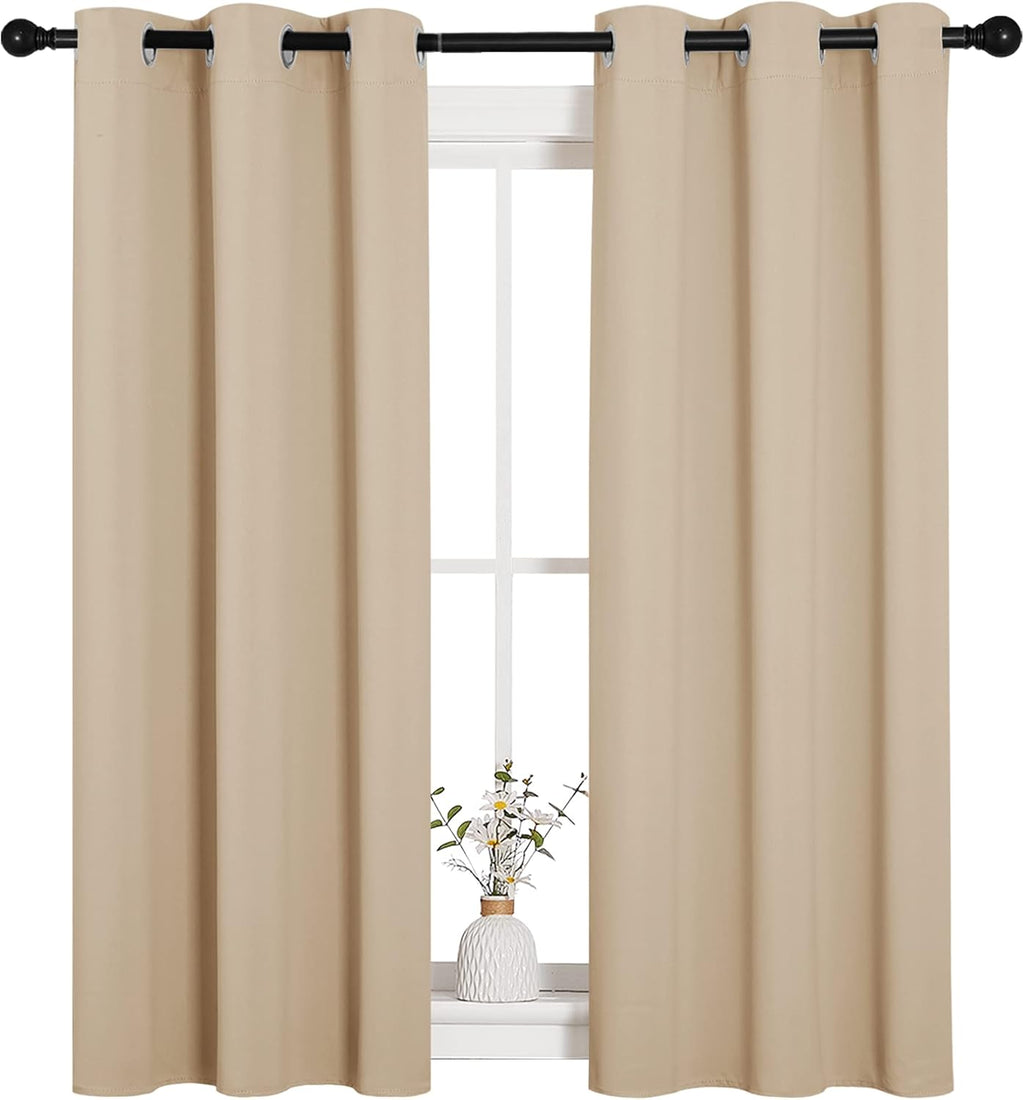 NICETOWN Room Darkening Curtains - Thermal Insulated Grommet Draperies for Bedroom | Biscotti Beige, 2 Panels (W34 x L54)